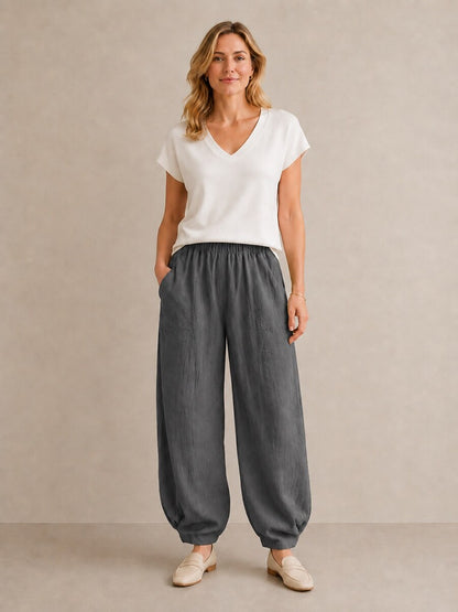 Premium Linen Elastic-Waist Balloon Pants