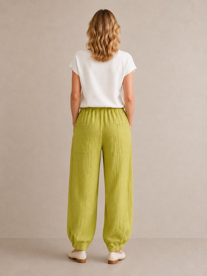 Premium Linen Elastic-Waist Balloon Pants