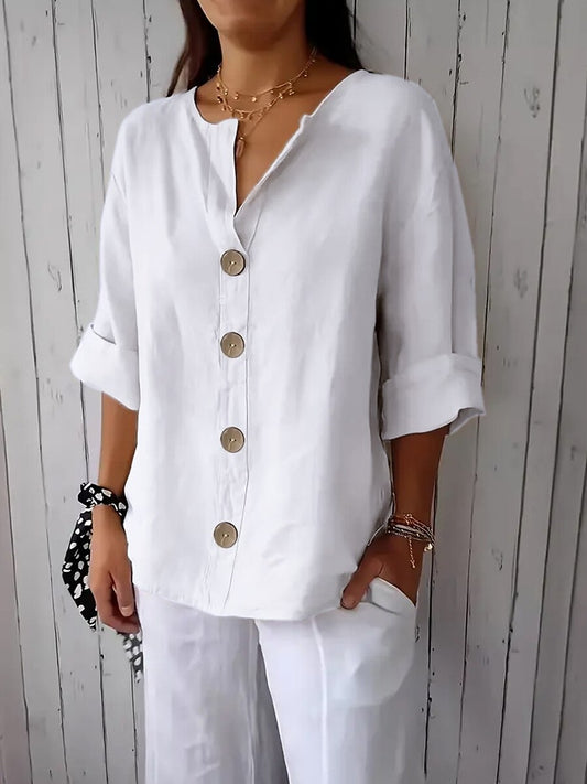 Women's V Neck 100% Cotton Blouse