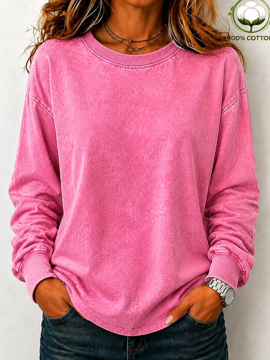 Washed 100% Cotton Crewneck Sweatshirt