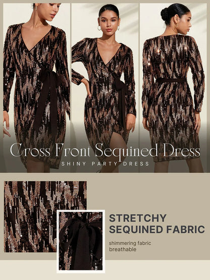 Sequin Long Sleeve Evening Dress