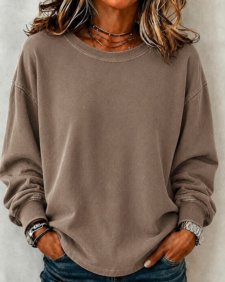 Washed 100% Cotton Crewneck Sweatshirt