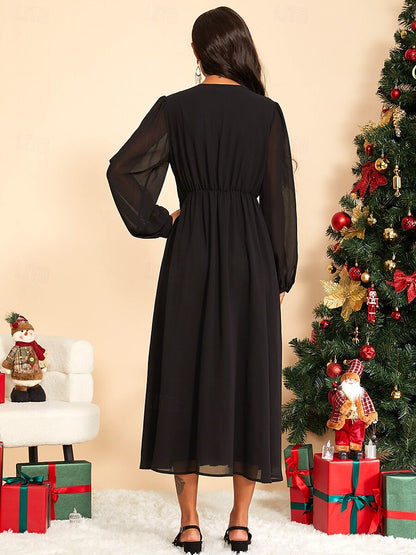 Black Ruched Pleated Maxi Dress