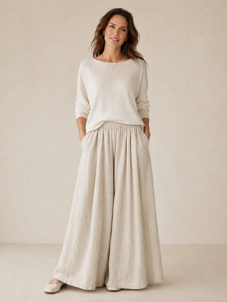Women's Linen Wide-Leg Resort Pants