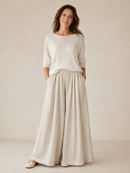 Women's Linen Wide-Leg Resort Pants