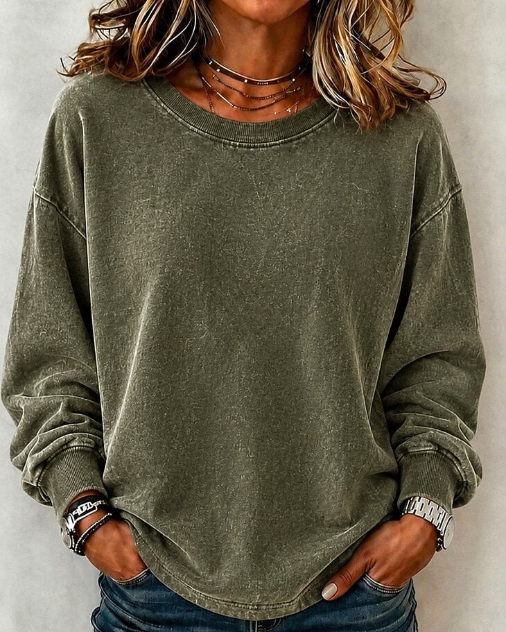 Washed 100% Cotton Crewneck Sweatshirt