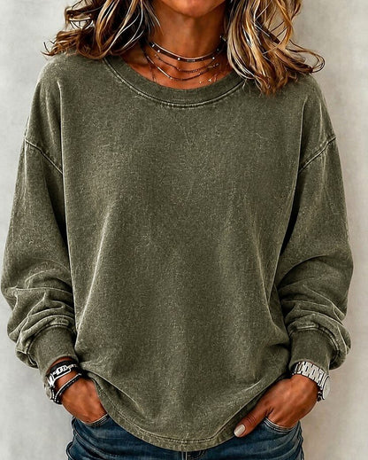 Washed 100% Cotton Crewneck Sweatshirt