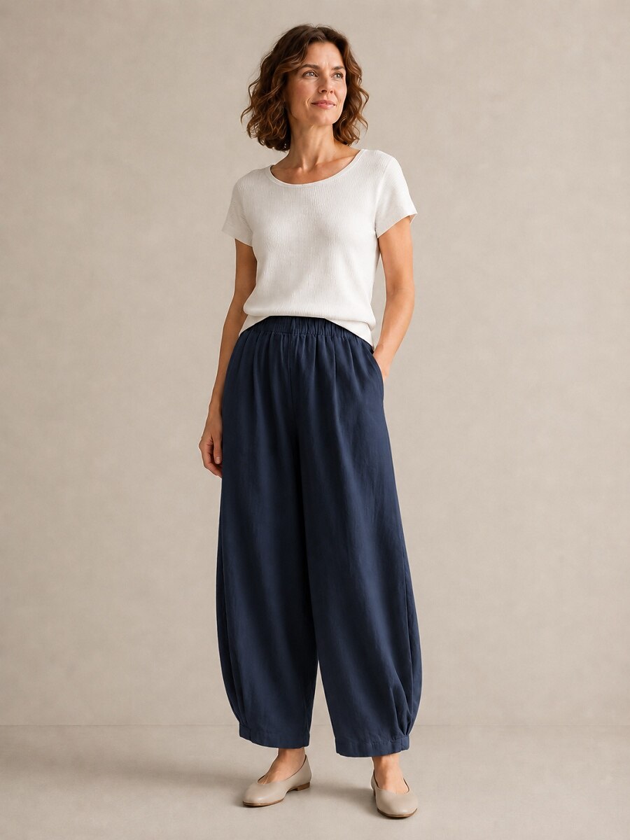 Women's Linen Elastic-Waist Casual Slacks