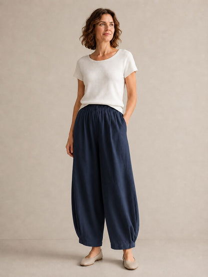 Women's Linen Elastic-Waist Casual Slacks