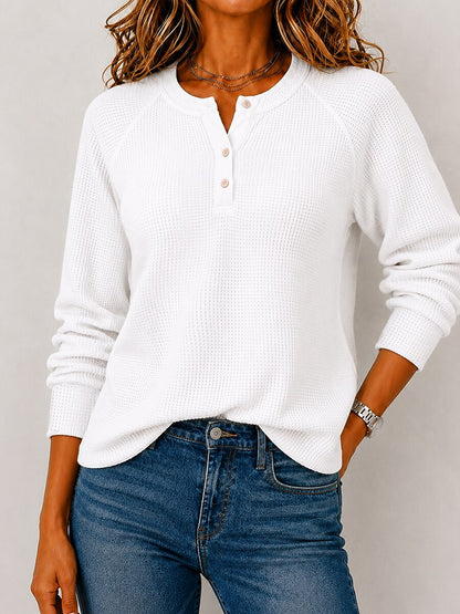 Women's Cotton Waffle Henley Shirt