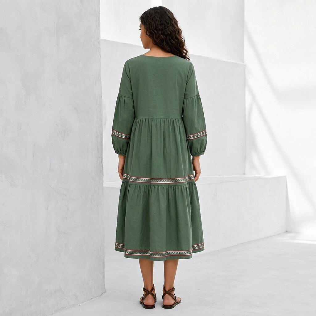 Embroidered Cotton Midi Dress