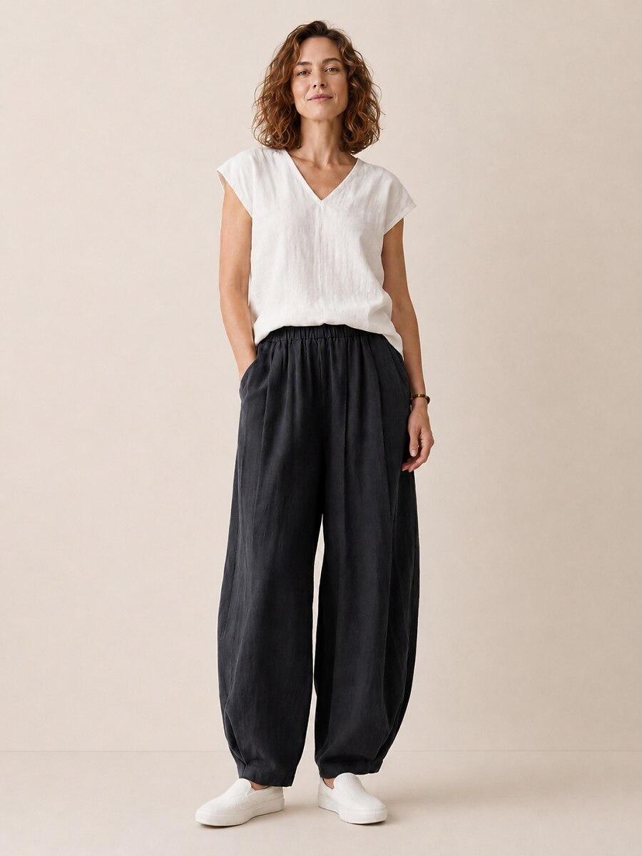 Premium Linen Elastic-Waist Pants