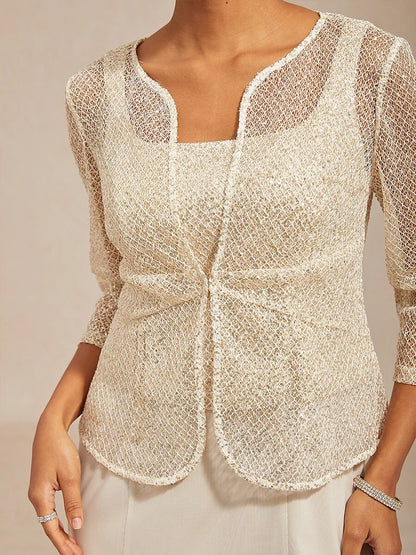 Mesh Sequin 3/4 Sleeve Jacket Dress