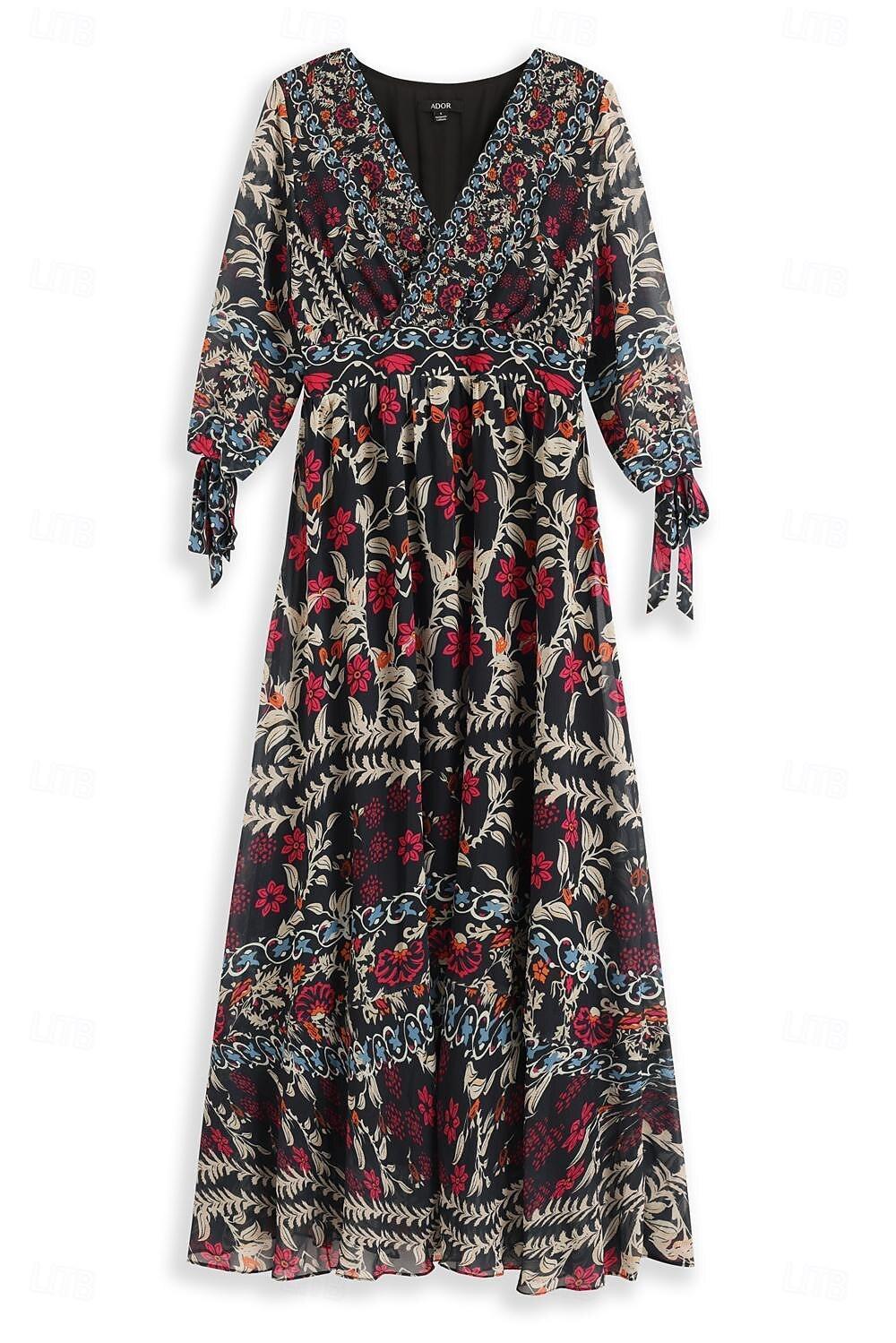 Urlaubs-Maxikleid aus Chiffon mit Rüschen und V-Ausschnitt