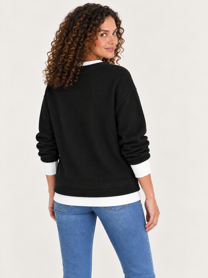 Cotton Waffle Patchwork Sweatshirt