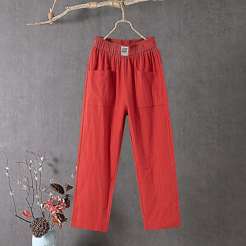 Cotton Linen Drawstring Baggy Pants