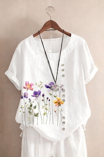 100% Cotton Blouse Floral Graphic Stylish