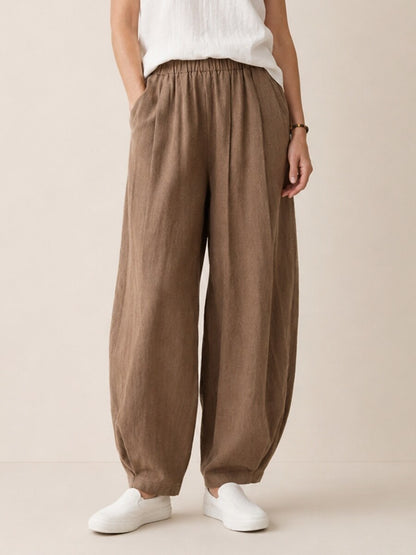 Premium Linen Elastic-Waist Pants