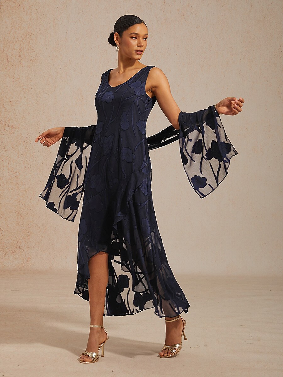Floral Chiffon Evening Dress with Shawl