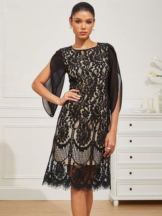 Elegant Split Sleeve Black Midi Dress