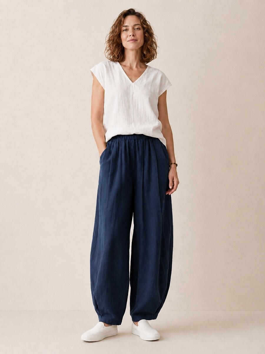 Premium Linen Elastic-Waist Pants