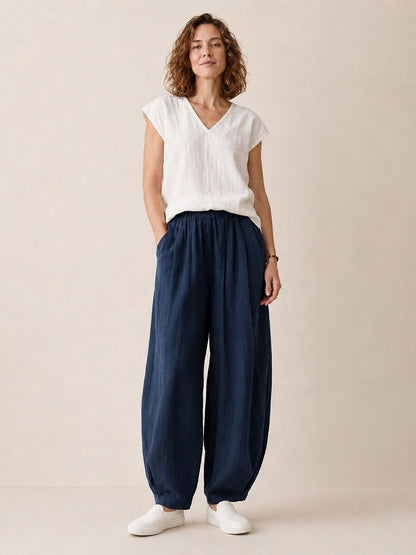 Premium Linen Elastic-Waist Pants