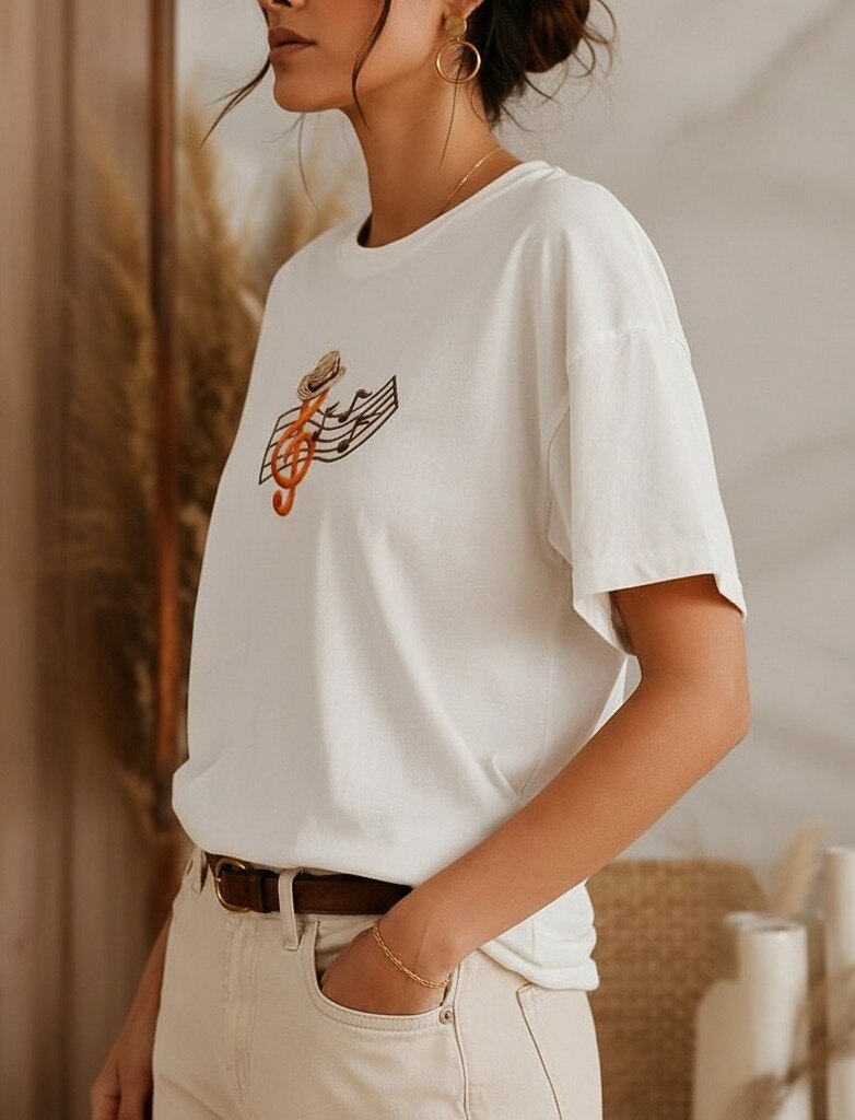Embroidered 100% Cotton Music Tee