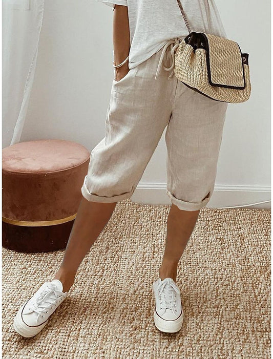 Women's Cotton Linen Capri Pants