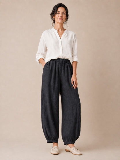 Premium Linen Elastic-Waist Pants