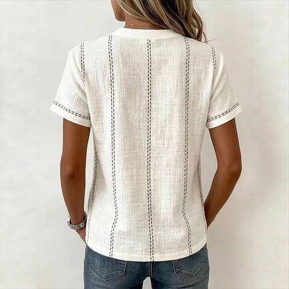Striped Linen V-Neck Top