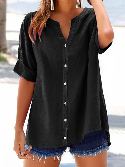 Women's V Neck 100% Cotton Blouse