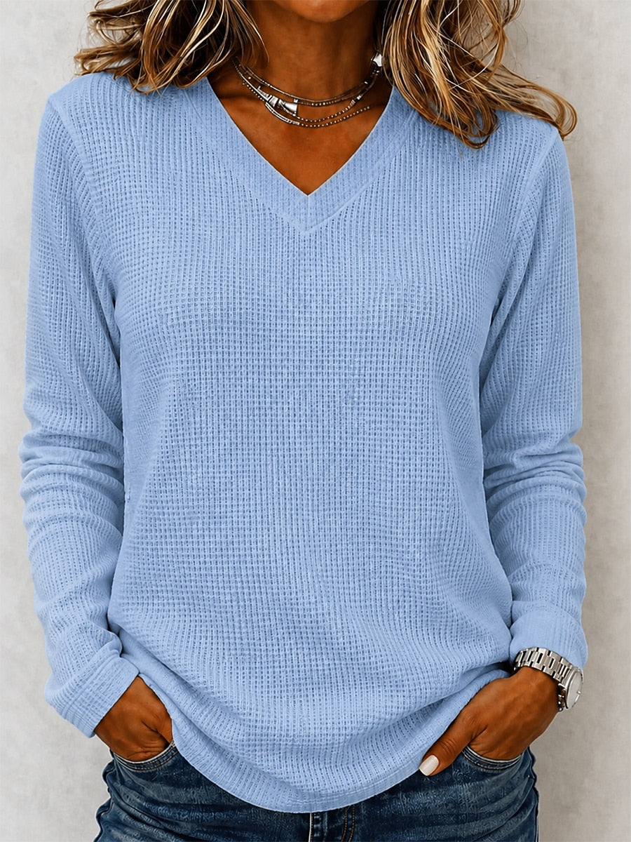 Women's Waffle Cotton V-Neck Shirt