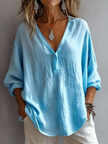Casual Basic Cotton Linen Blouse