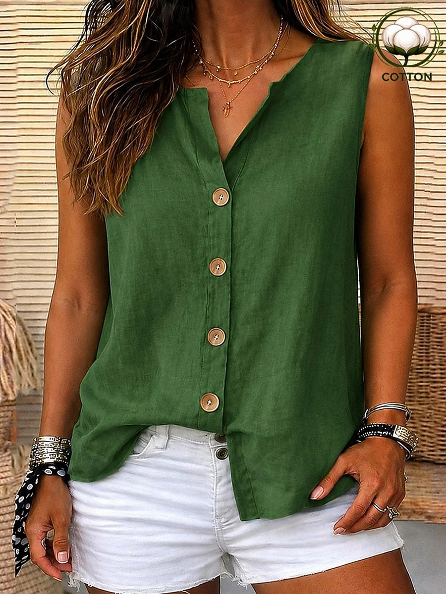 Cotton Linen Button Blouse
