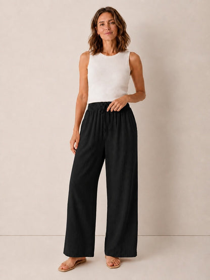 Women's Linen Drawstring Wide-Leg Culottes