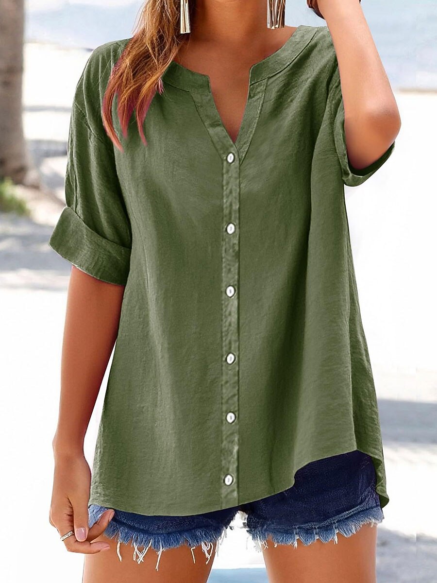 Women's V Neck 100% Cotton Blouse