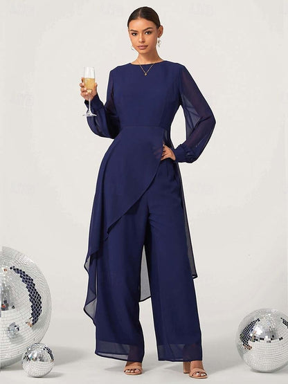 Chiffon Boat Neck Top & Wide Leg Pants Set