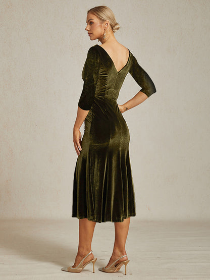 High-Stretch Velvet Sleeveless Midi Dress with Scoop Neck