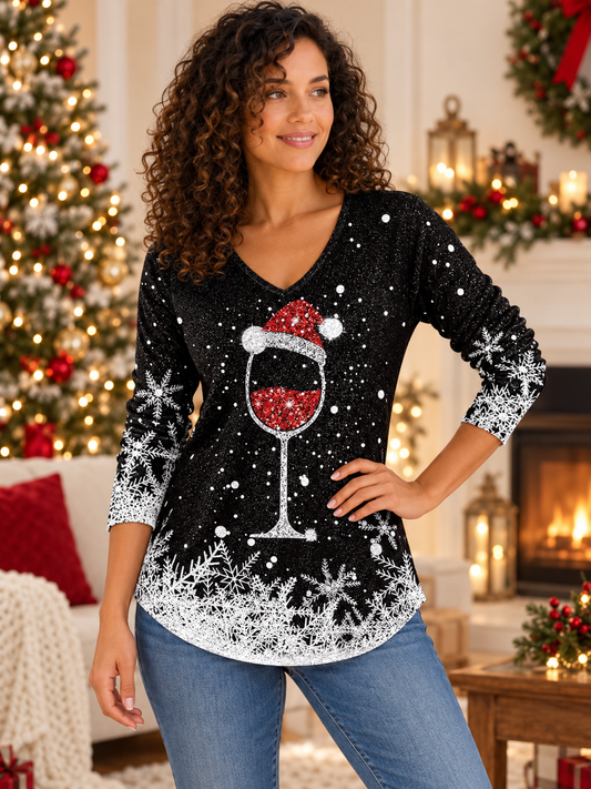 Christmas Graphic V-Neck Tee