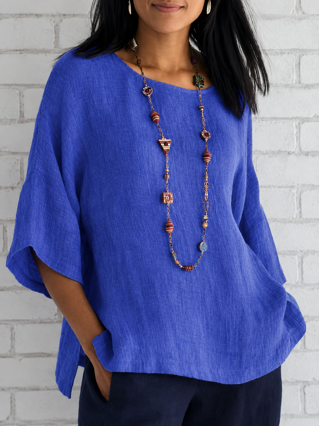 Women's Crew Neck 100% Cotton Blouse