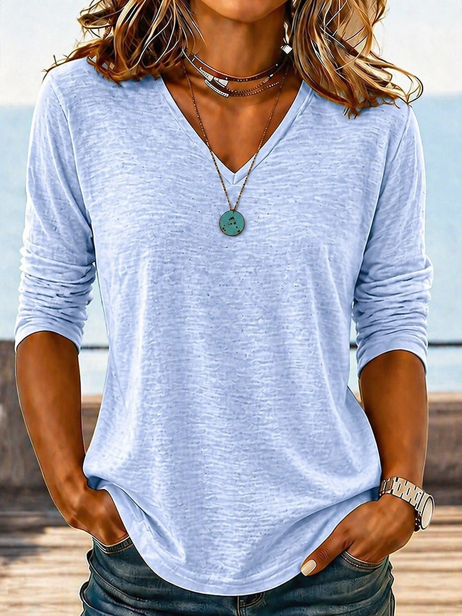 Texture Cotton V Neck Tops