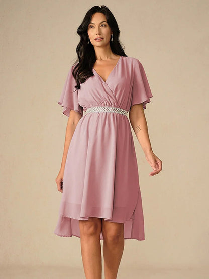 Elegant Pastel Pink A-Line Chiffon Dress