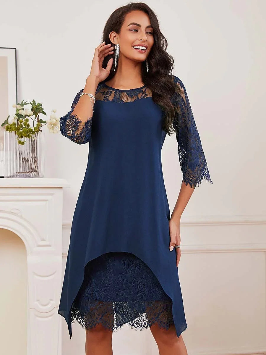 Split Thigh Lace Chiffon Dress