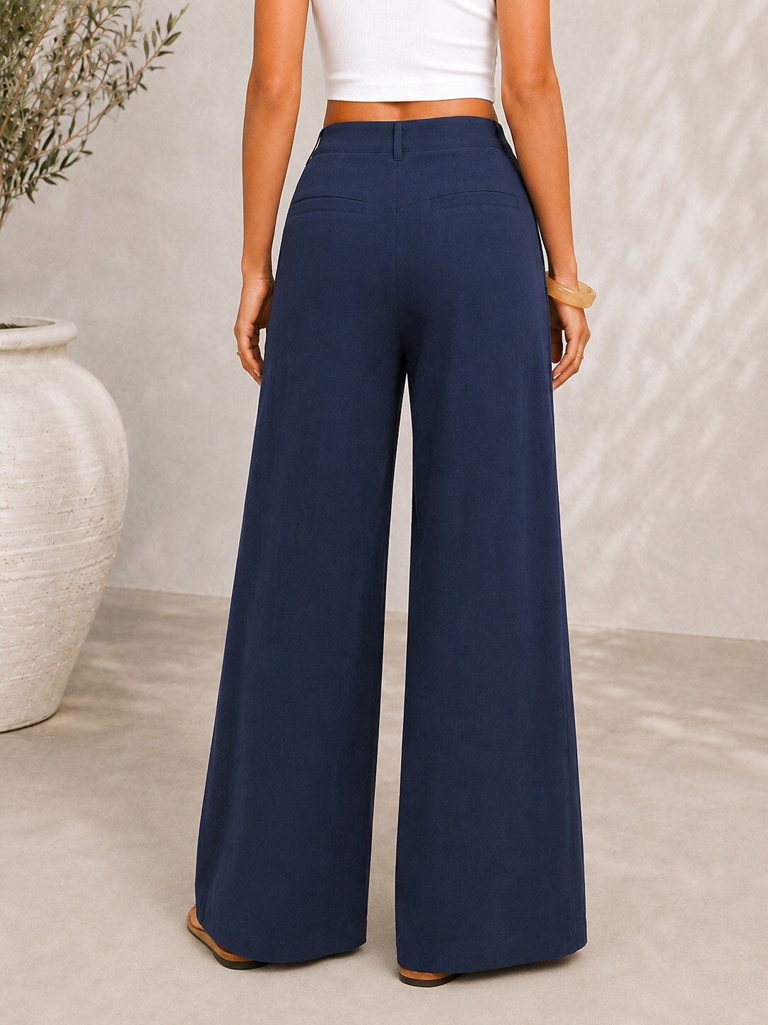 Elastic-Waist Cotton Linen Trousers