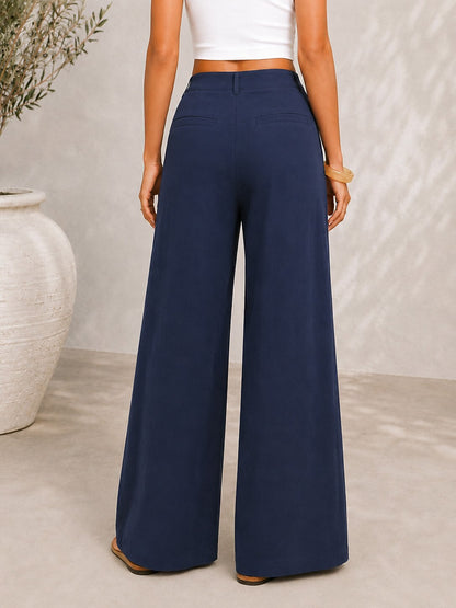 Elastic-Waist Cotton Linen Trousers