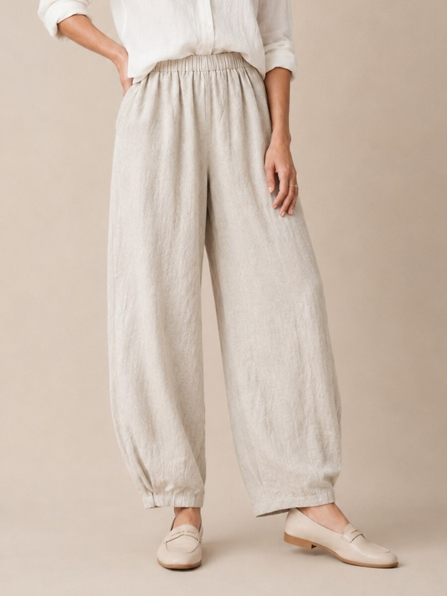 Premium Linen Elastic-Waist Pants