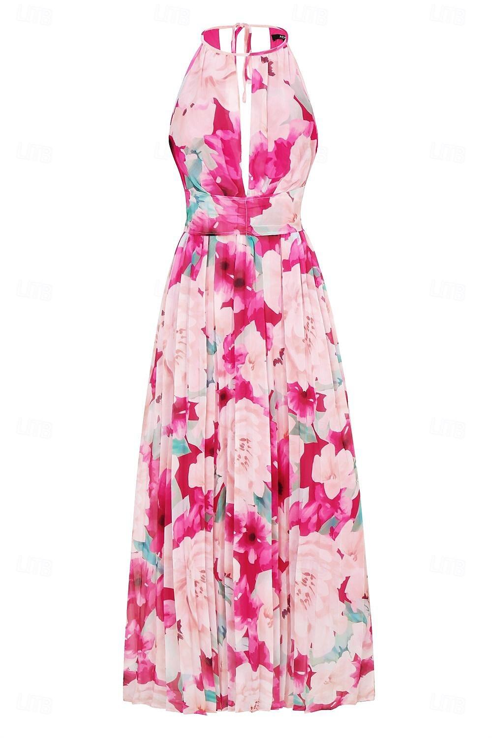 Plissiertes Maxikleid aus Chiffon mit Blumenmuster