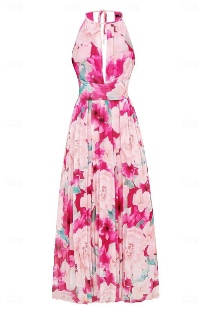 Plissiertes Maxikleid aus Chiffon mit Blumenmuster