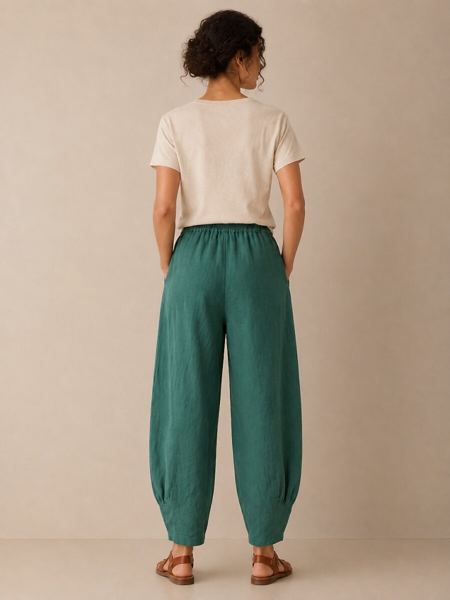 Premium Linen Wide-Leg Pocket Pants