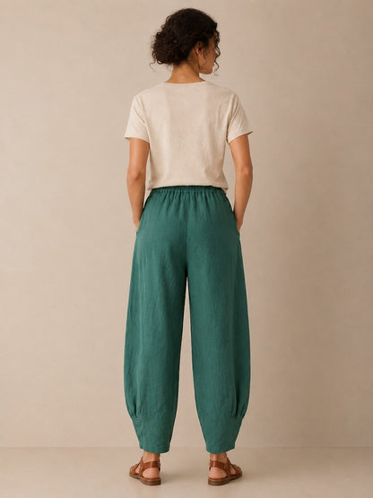 Premium Linen Wide-Leg Pocket Pants